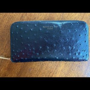 Aspinal of London Black Ostrich Zip Wallet